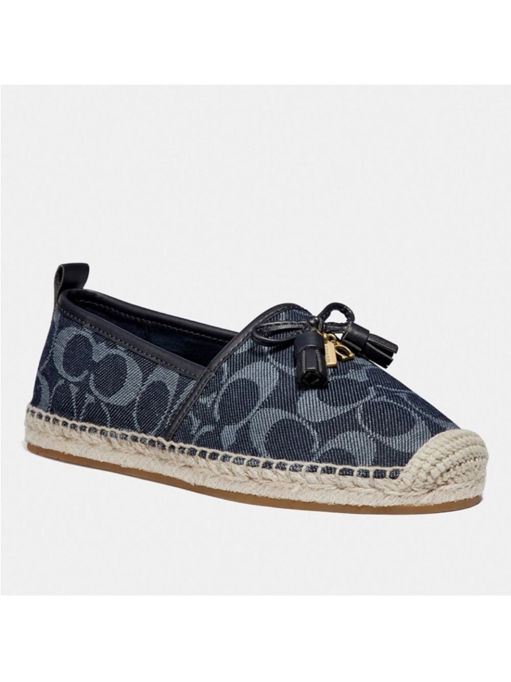 COACH Denim Carson Sig Espadrille Slip-On Flats with Tassels